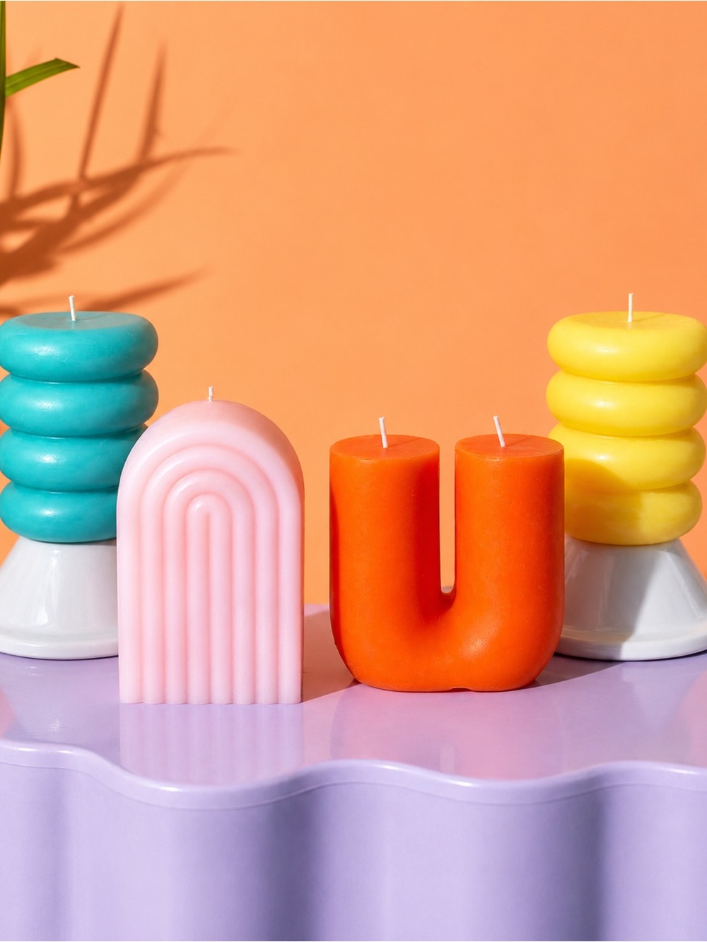4 pack- Anthropologie Multicolor geometric Candles Pink Orange Blue Yellow